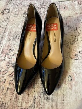 ANTONIO MELANI Black Patent Pointed-Toe Pumps